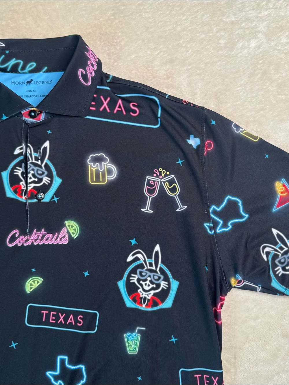Texas Spec’s Horn Legend Men’s Black Neon Party Print Polo